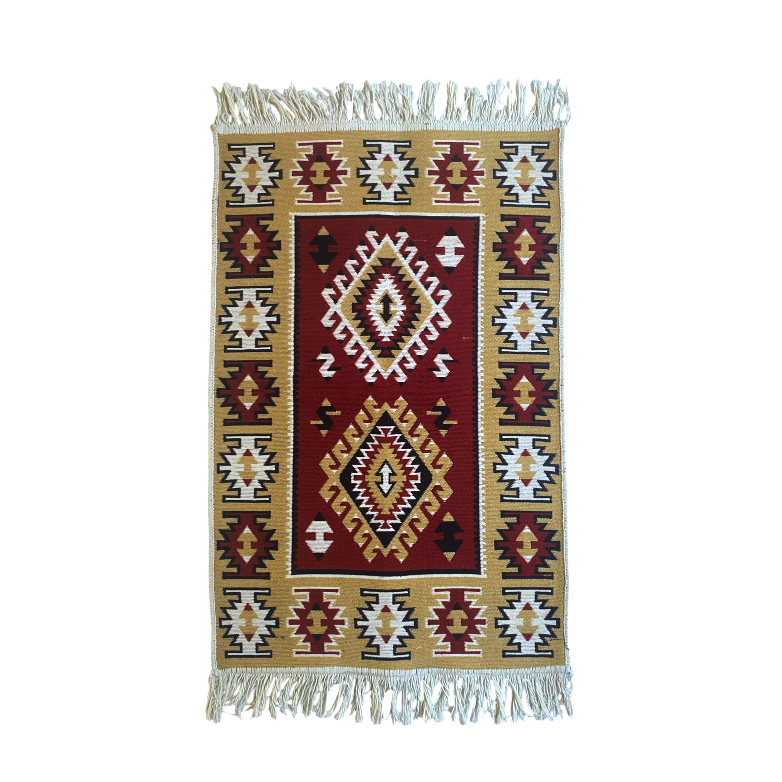 Tapete Turco mediano doble faz tipo kilim beige/ vinotinto